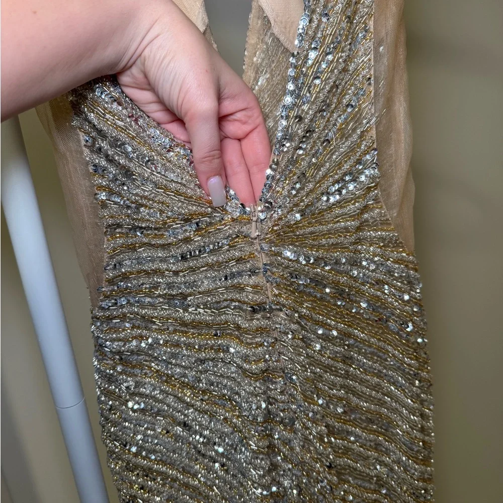 Jovani Gold Beaded Sequin Evening Gown - Picture 8 of 16